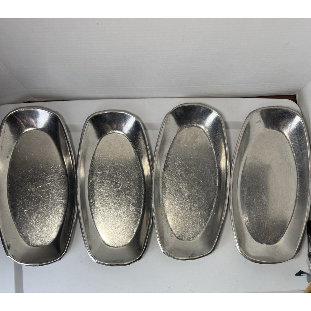 4 Vintage Oval Stainless Steel Serving Dishes Silver Minimalist Tray Platter